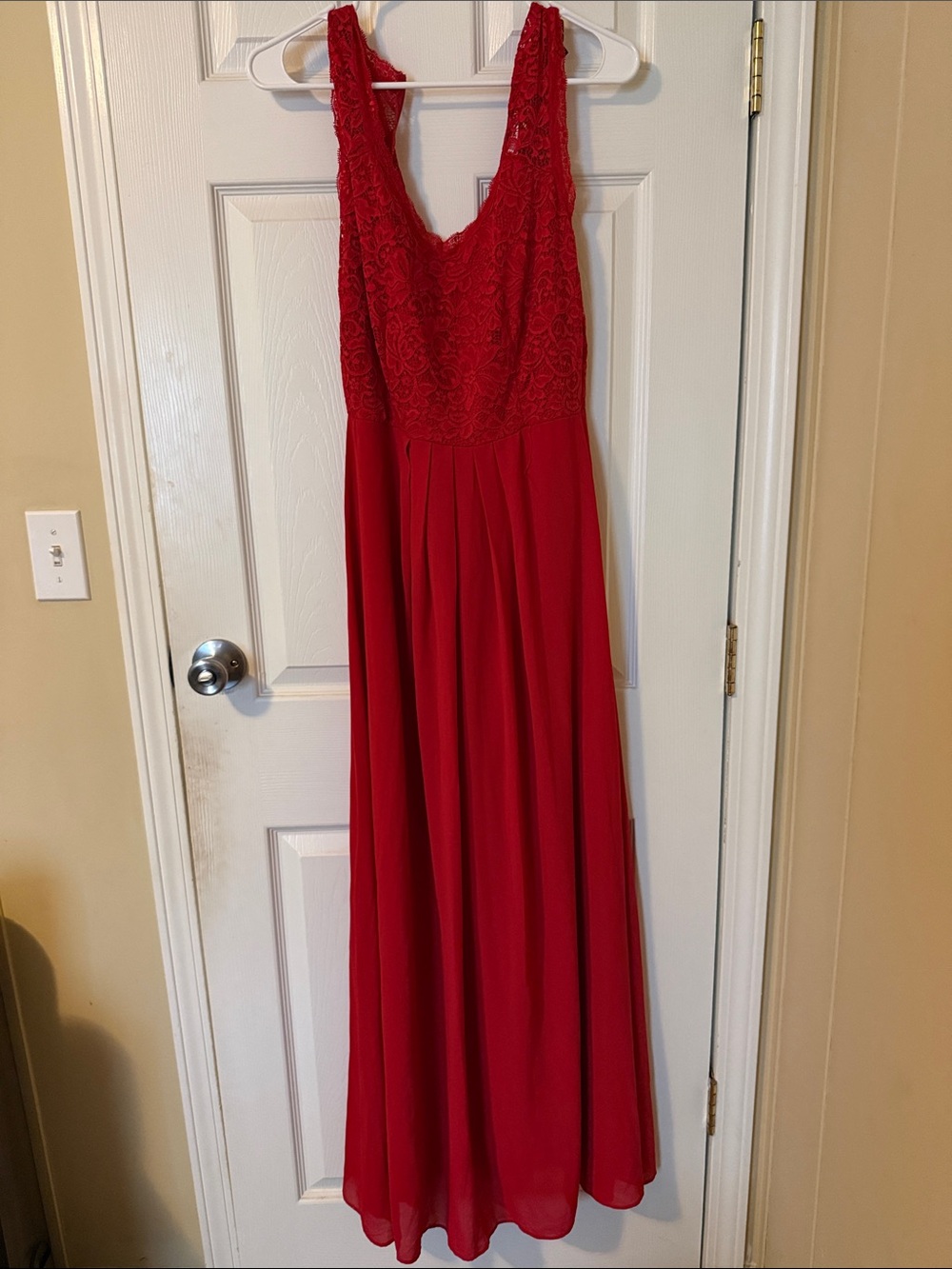 Red Lace Bodice Evening Dress